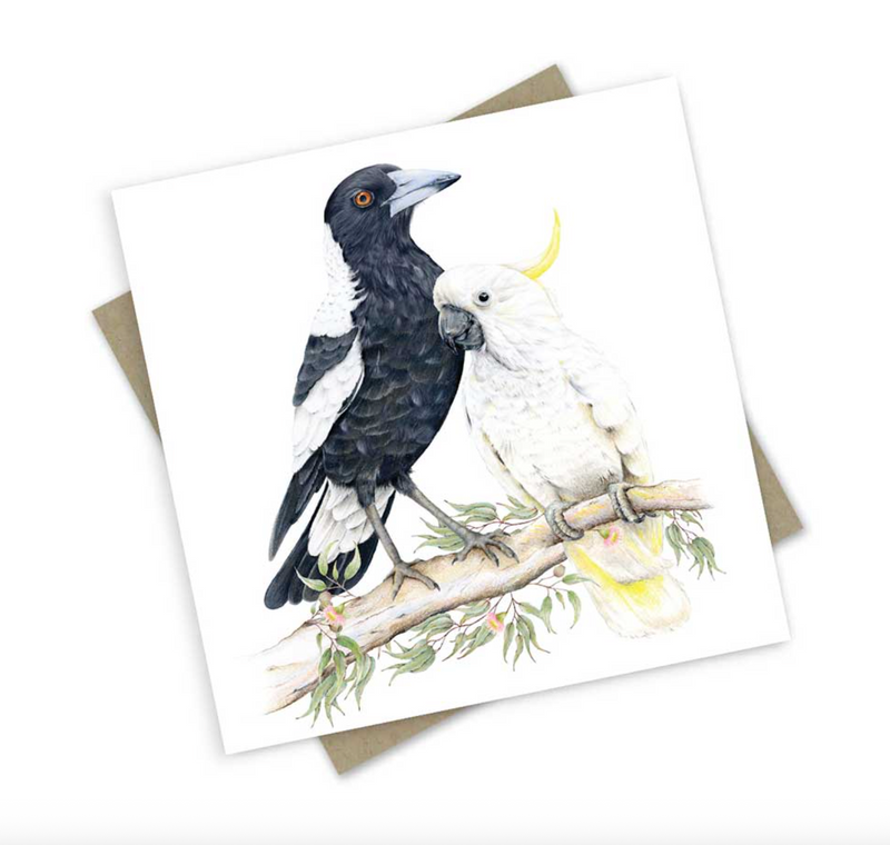 Proud Magpie & Cheeky Cockatoo - Greeting Card Australian Wildlife Hub